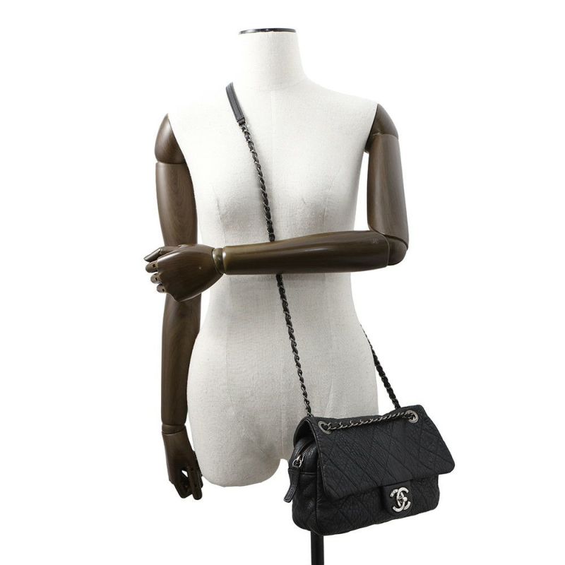 シャネル チェーンショルダーバッグ マトラッセ ココマーク レザー CHANEL 黒