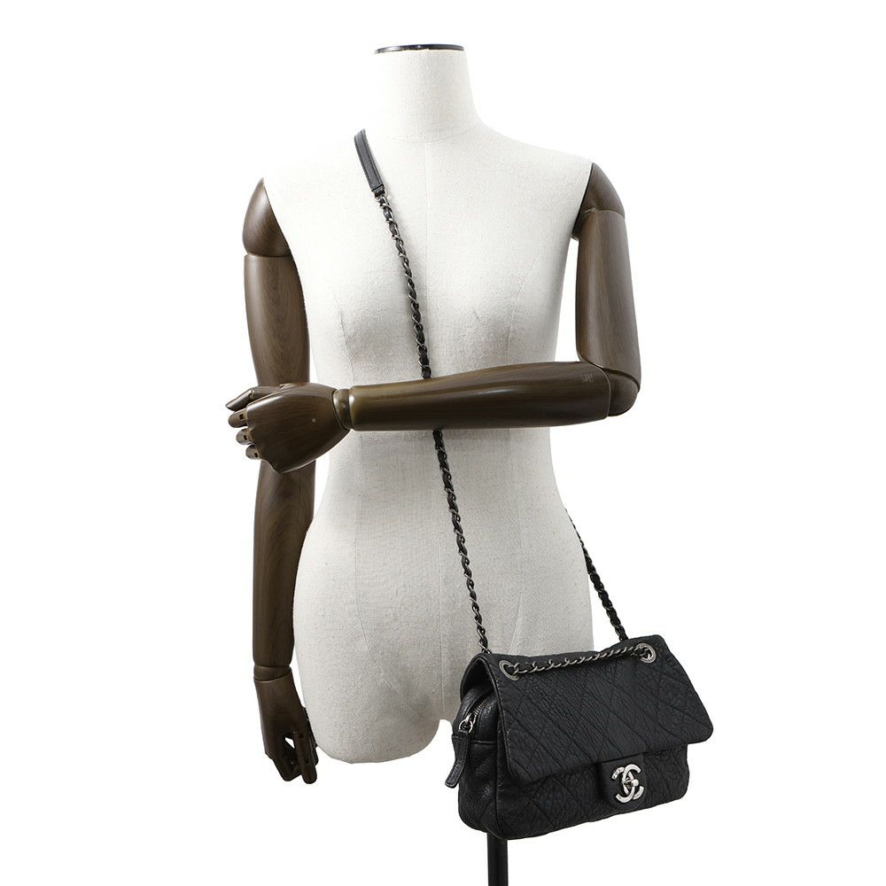シャネル チェーンショルダーバッグ マトラッセ ココマーク レザー CHANEL 黒