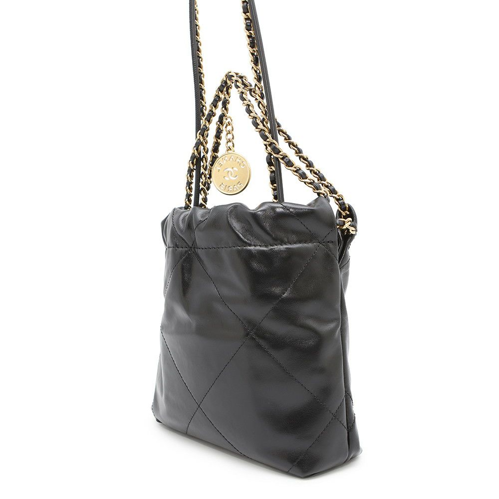 シャネル ハンドバッグ CHANEL 22 ミニ ココマーク シャイニーカーフレザー AS3980 CHANEL 2way 黒