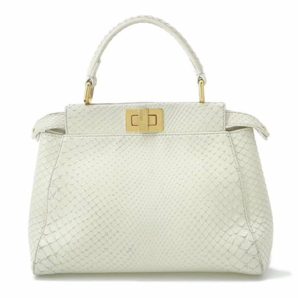 フェンディ ハンドバッグ ミニ ピーカブー パイソン 8BN244 FENDI バッグ 2wayショルダーバッグ 白