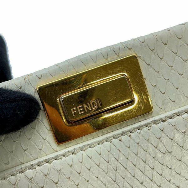 フェンディ ハンドバッグ ミニ ピーカブー パイソン 8BN244 FENDI バッグ 2wayショルダーバッグ 白