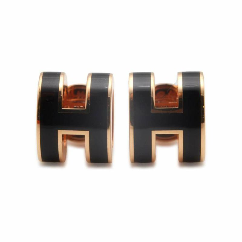 エルメス ピアス ミニ・ポップアッシュ ブラック/ピンクゴールド金具 Hモチーフ HERMES Pop H ポップH 黒