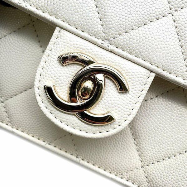 シャネル チェーンショルダーバッグ マトラッセ ココマーク キャビアスキン CHANEL バッグ 白