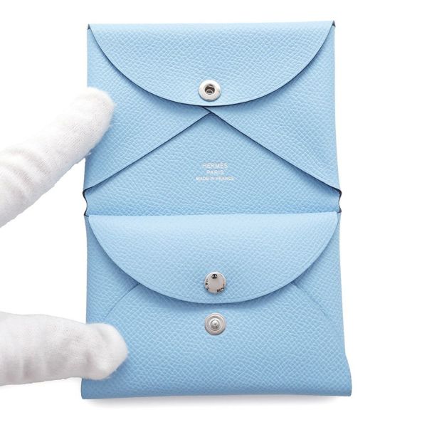 エルメス コインケース カルヴィ デュオ セレステ/シルバー金具 エプソン B刻印 財布 セレスト