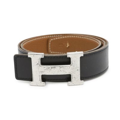 HERMES ラッキーメタル Hベルト Hロゴ　革　エルメス エルメス べルト Hベルト ラッキーメタル ブラック/ブルージーン