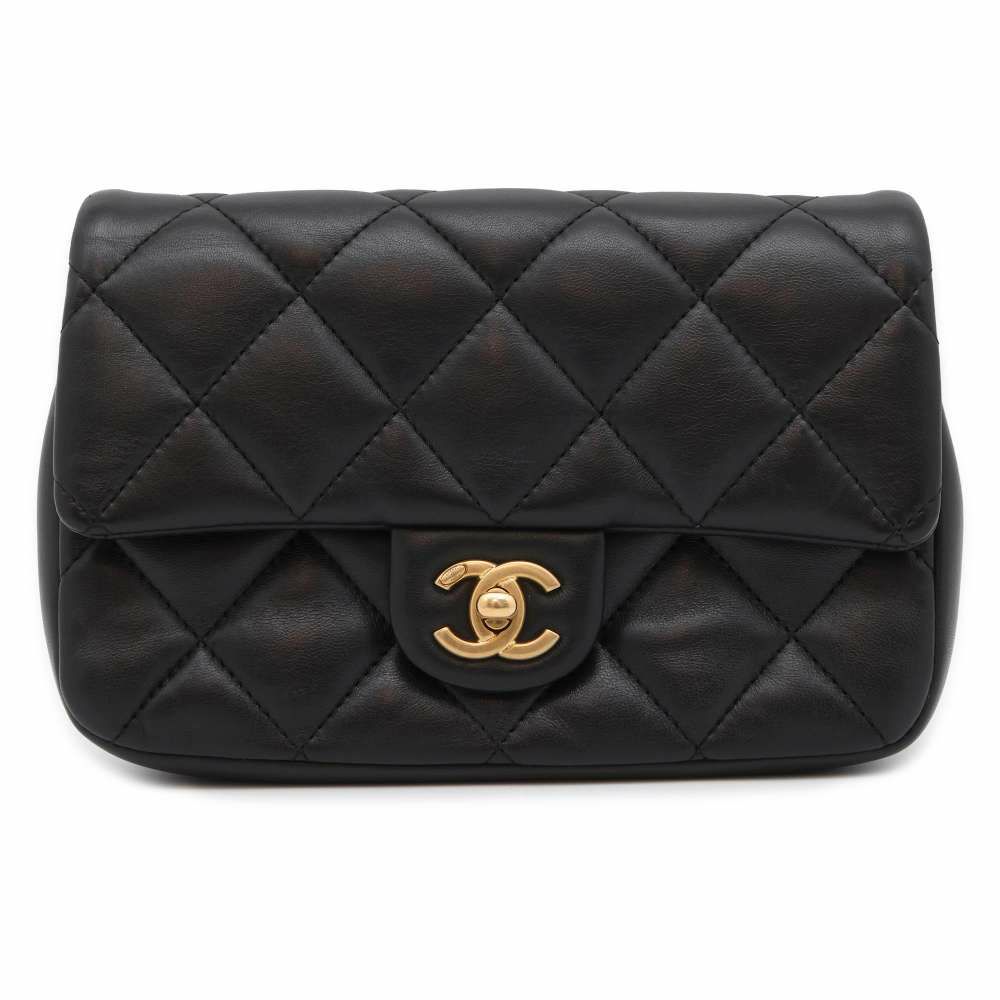 シャネル チェーンショルダーバッグ ミニ マトラッセ ココマーク AS3456 CHANEL 黒