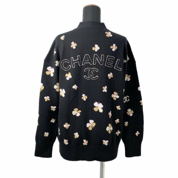 シャネル カーディガン 花柄 ロゴ ココマーク カシミヤ レディースサイズ36 P77000 CHANEL 黒