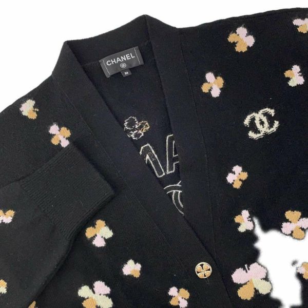 シャネル カーディガン 花柄 ロゴ ココマーク カシミヤ レディースサイズ36 P77000 CHANEL 黒