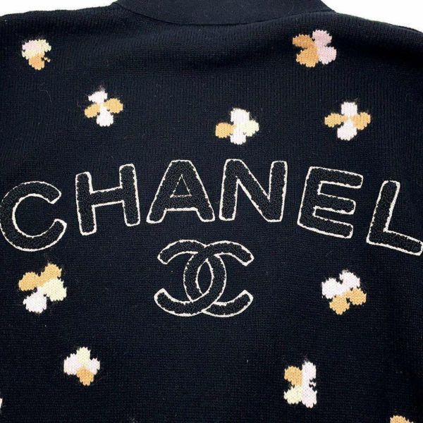 シャネル カーディガン 花柄 ロゴ ココマーク カシミヤ レディースサイズ36 P77000 CHANEL 黒