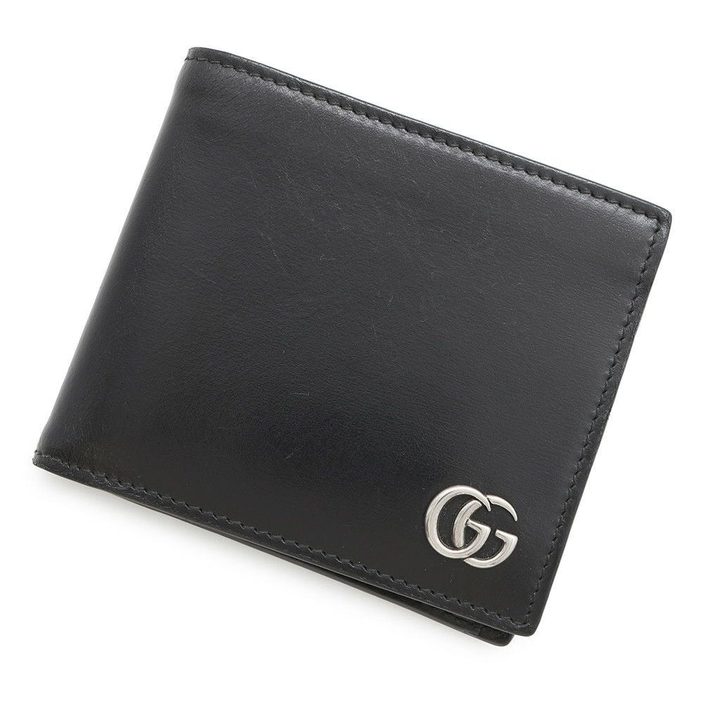 グッチ 二つ折り財布 GGマーモント レザー 428725 GUCCI 財布 黒