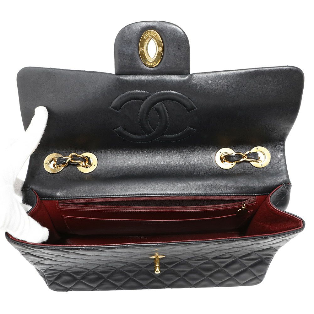 シャネル チェーンショルダーバッグ デカマトラッセ34 ココマーク ラムスキン A01094 CHANEL 黒