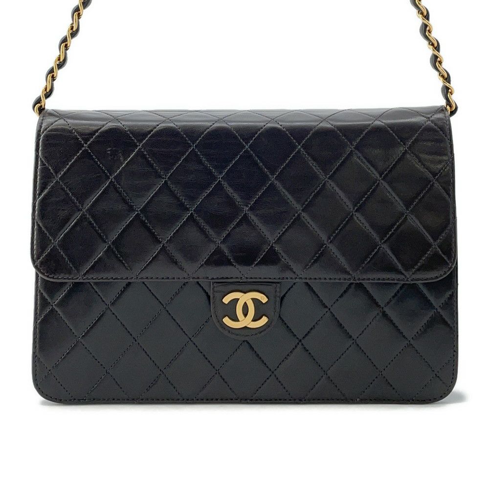 シャネル チェーンショルダーバッグ マトラッセ ココマーク プッシュロック ラムスキン CHANEL 黒