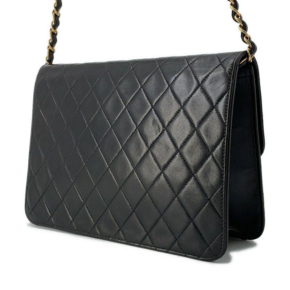 シャネル チェーンショルダーバッグ マトラッセ ココマーク プッシュロック ラムスキン CHANEL 黒