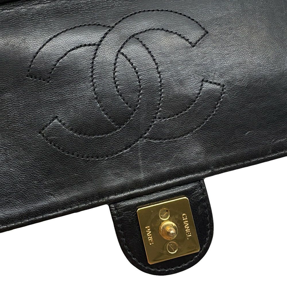 シャネル チェーンショルダーバッグ マトラッセ ココマーク プッシュロック ラムスキン CHANEL 黒