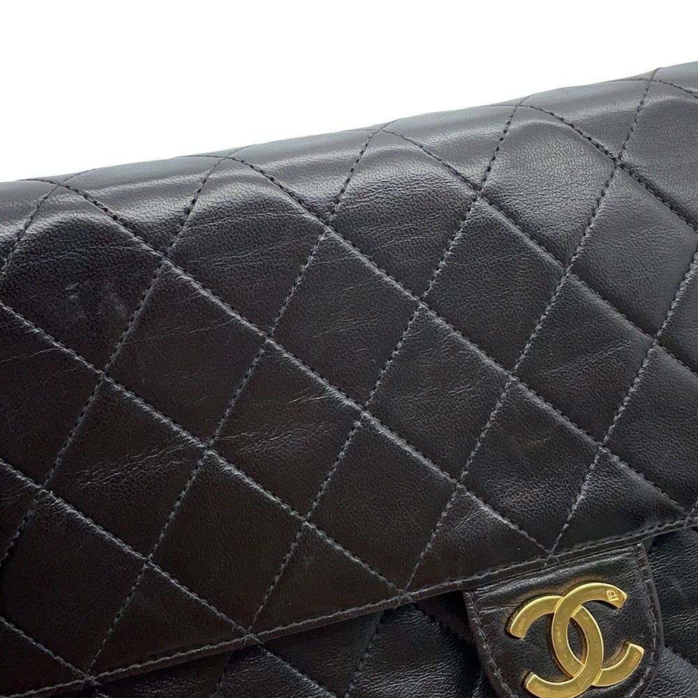 シャネル チェーンショルダーバッグ マトラッセ ココマーク プッシュロック ラムスキン CHANEL 黒
