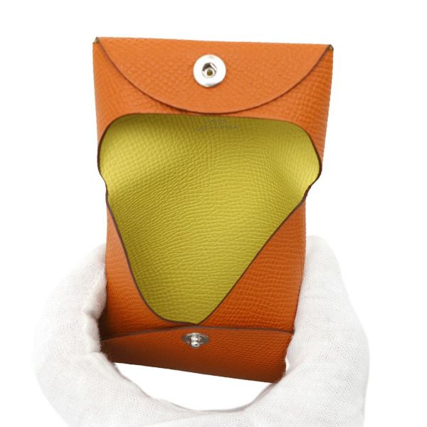 エルメス コインケース バスティア ヴェルソ オレンジ/ライム エプソン B刻印 HERMES 財布