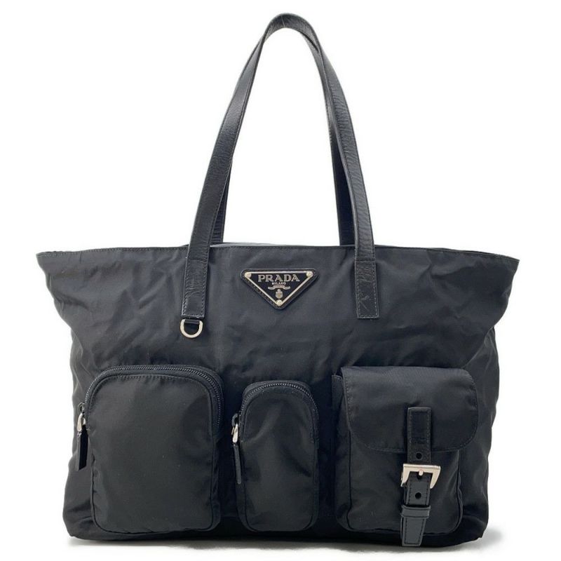 プラダ ショルダーバッグ 三角ロゴ ナイロン レザー PRADA ハンドバッグ 黒