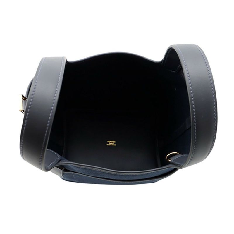 エルメス ハンドバッグ ピコタンロックPM カーゴ ブルーマリン/ブラック/ゴールド金具 トワルアッシュ/スイフト U刻印 黒