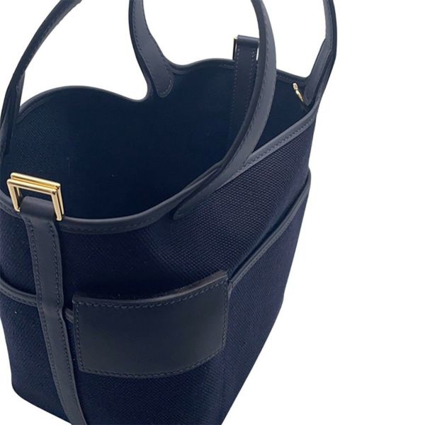 エルメス ハンドバッグ ピコタンロックPM カーゴ ブルーマリン/ブラック/ゴールド金具 トワルアッシュ/スイフト U刻印 黒