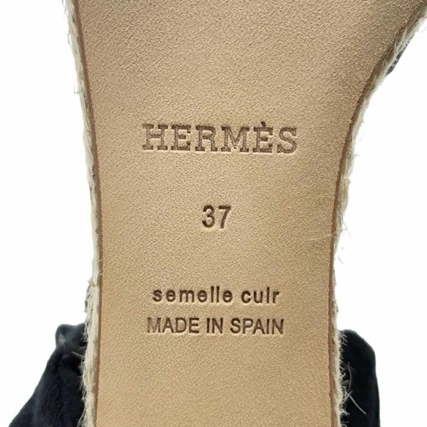 エルメス サンダル エルダ エスパドリーユ カーフレザー レディースサイズ37 HERMES 靴 黒