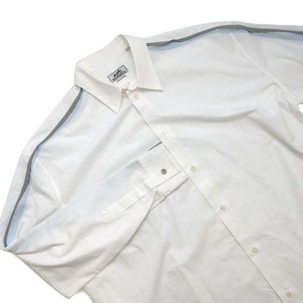エルメス 長袖シャツ ボクシーフィット ライン セリエボタン メンズサイズ40 HERMES 白
