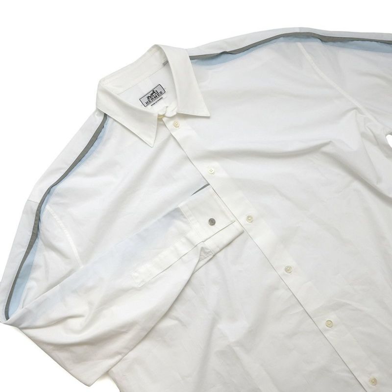 エルメス 長袖シャツ ボクシーフィット ライン セリエボタン メンズサイズ40 HERMES 白