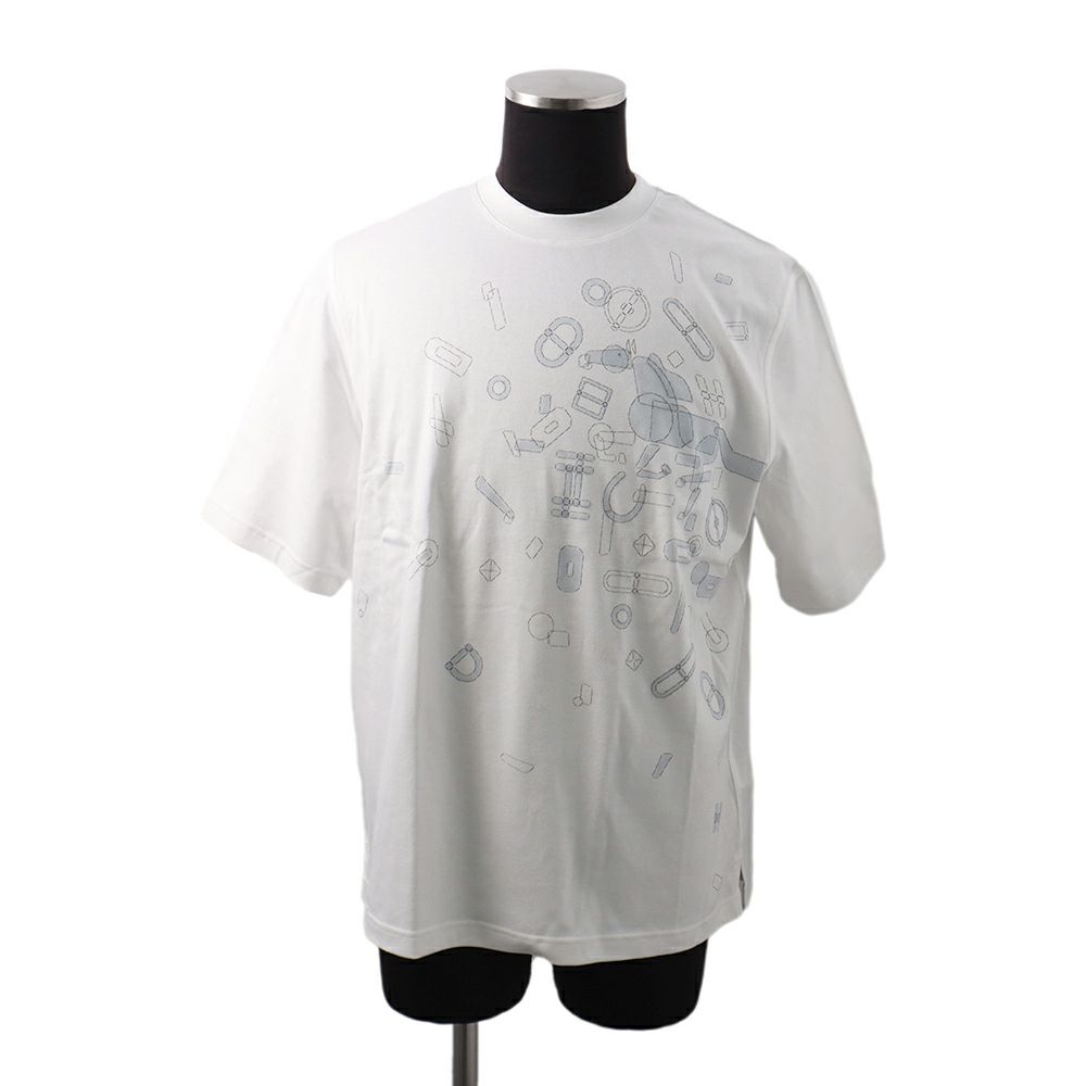 エルメス Tシャツ フラグメント・エクエストレス Fragments Equestres メンズサイズS HERMES トップス 白
