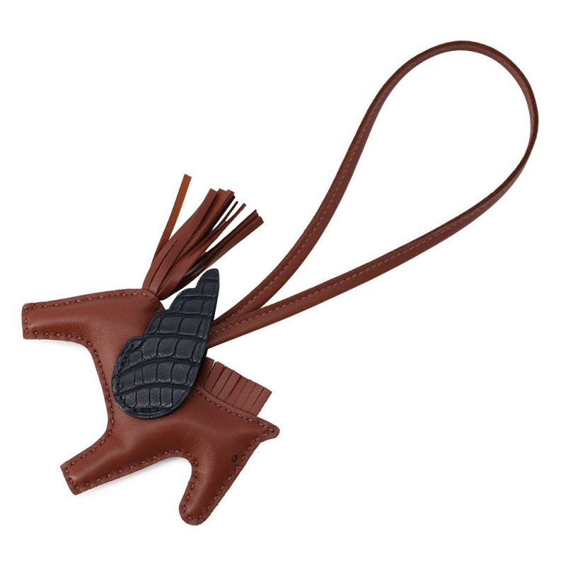 エルメス バッグチャーム ロデオPM ペガサス タッチ シエンヌ/ブラック ラムスキン/アリゲーターマット W刻印 HERMES 黒