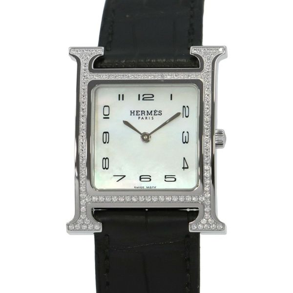 エルメス Hウォッチ C刻印 ダイヤベゼル W046519WW00/HH1.531 HERMES 腕時計 ホワイトシェル文字盤