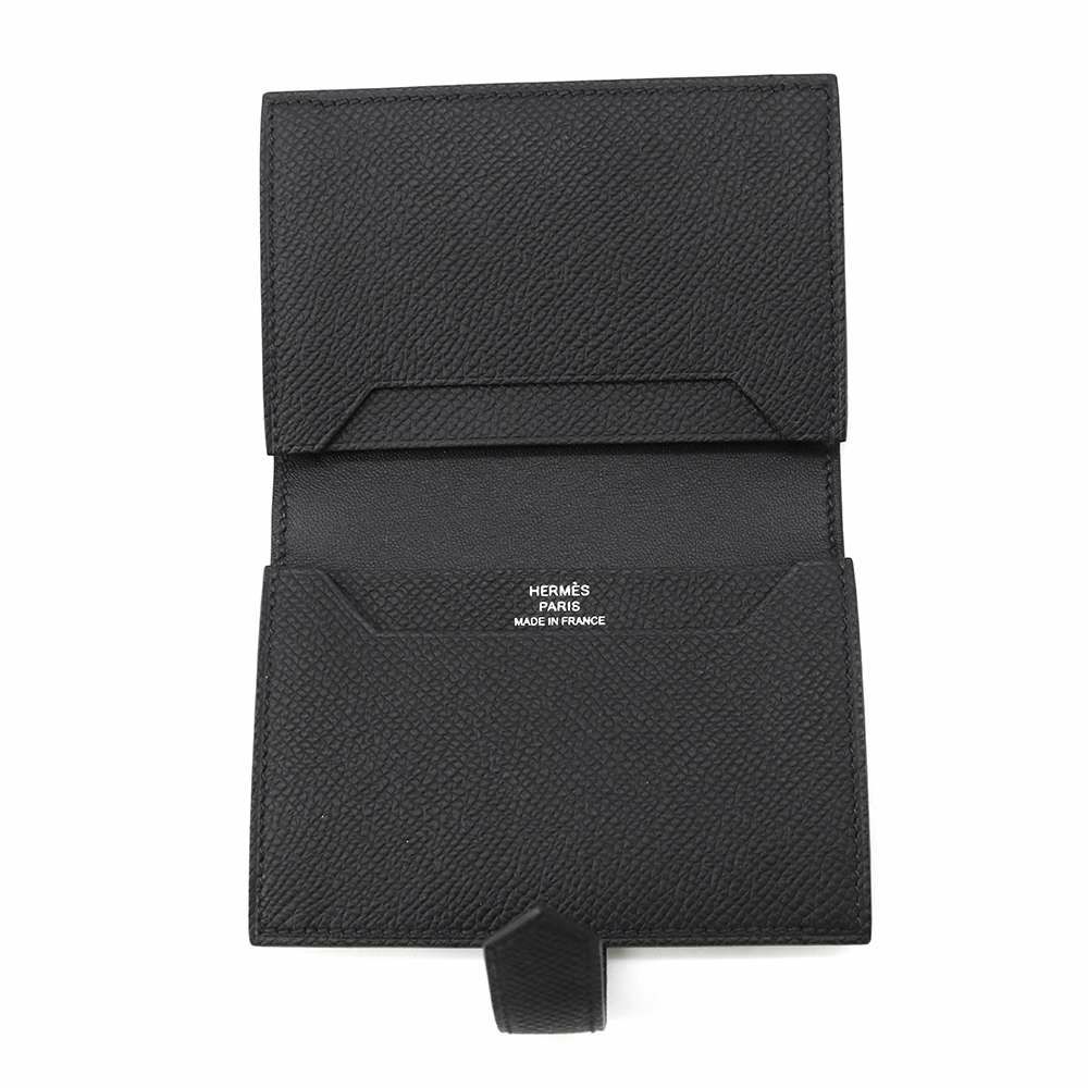エルメス カードケース ベアン ブラック/シルバー金具 ヴォーエプソン B刻印 HERMES 名刺入れ 黒