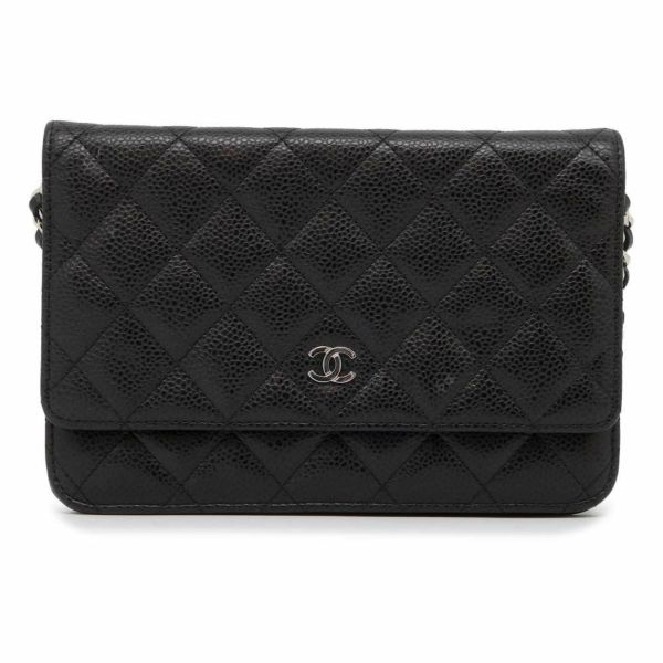 シャネル チェーンウォレット クラシック マトラッセ ココマーク キャビアスキン AP0250 CHANEL 財布 ブラック 黒