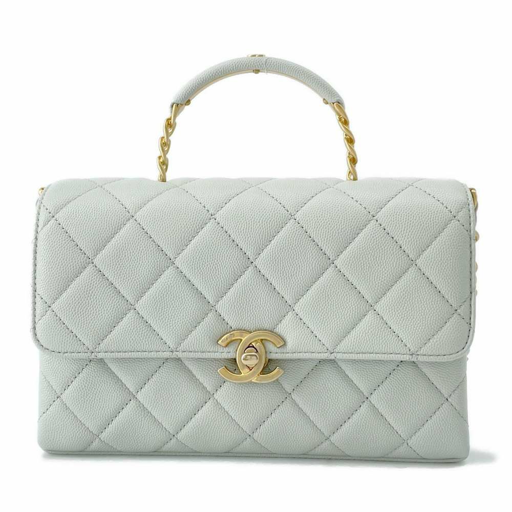 シャネル チェーンショルダーバッグ マトラッセ トップハンドル ココマーク キャビアスキン AS4008