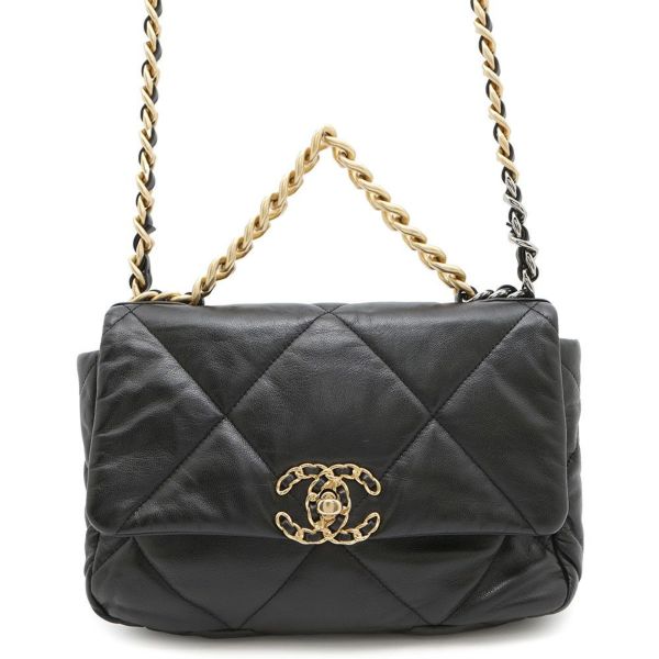 シャネル チェーンショルダーバッグ 19 フラップ バッグ ココマーク ラムスキン AS1160 CHANEL 2way 黒