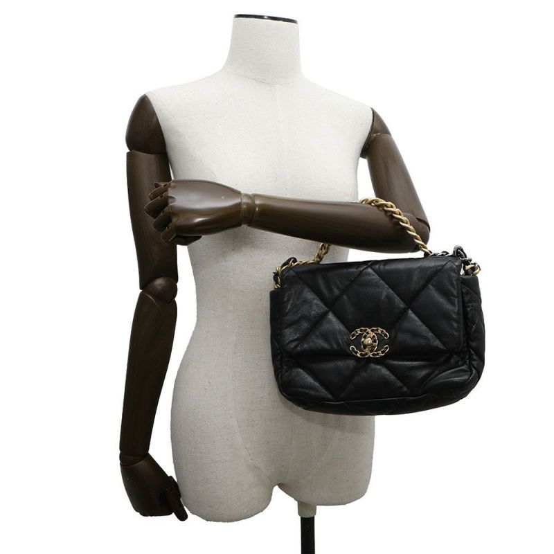 シャネル チェーンショルダーバッグ 19 フラップ バッグ ココマーク ラムスキン AS1160 CHANEL 2way 黒