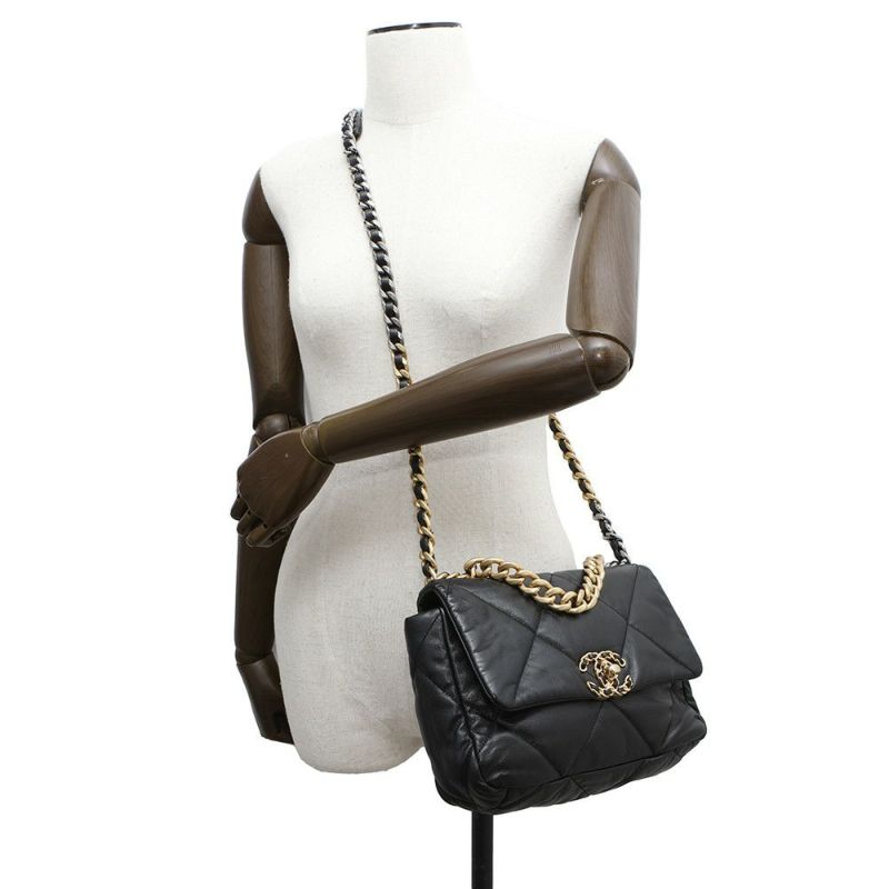 シャネル チェーンショルダーバッグ 19 フラップ バッグ ココマーク ラムスキン AS1160 CHANEL 2way 黒