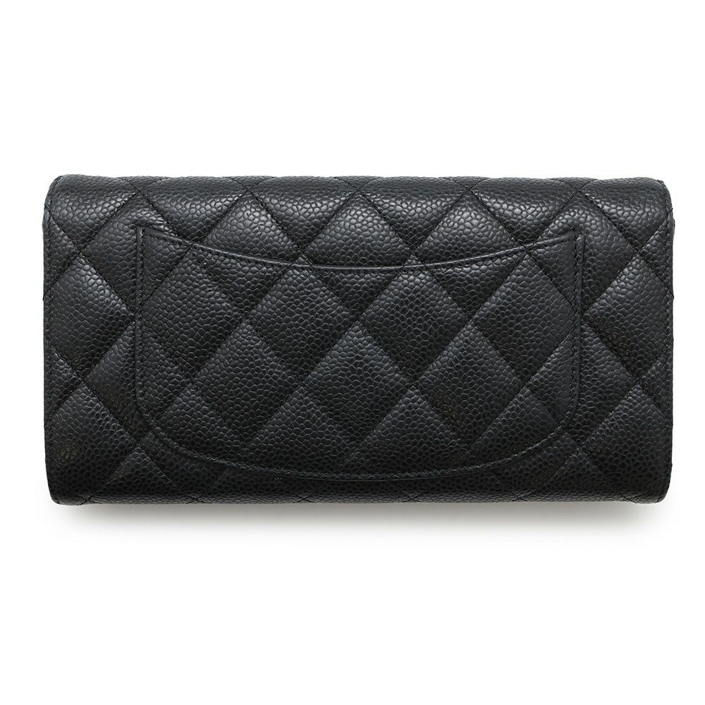 シャネル 長財布 クラシック ロング フラップ ウォレット マトラッセ ココマーク キャビアスキン AP0241 CHANEL 黒