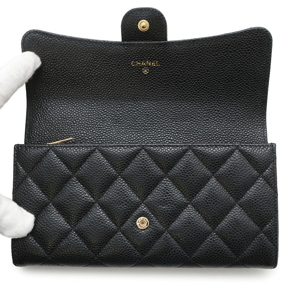 シャネル 長財布 クラシック ロング フラップ ウォレット マトラッセ ココマーク キャビアスキン AP0241 CHANEL 黒