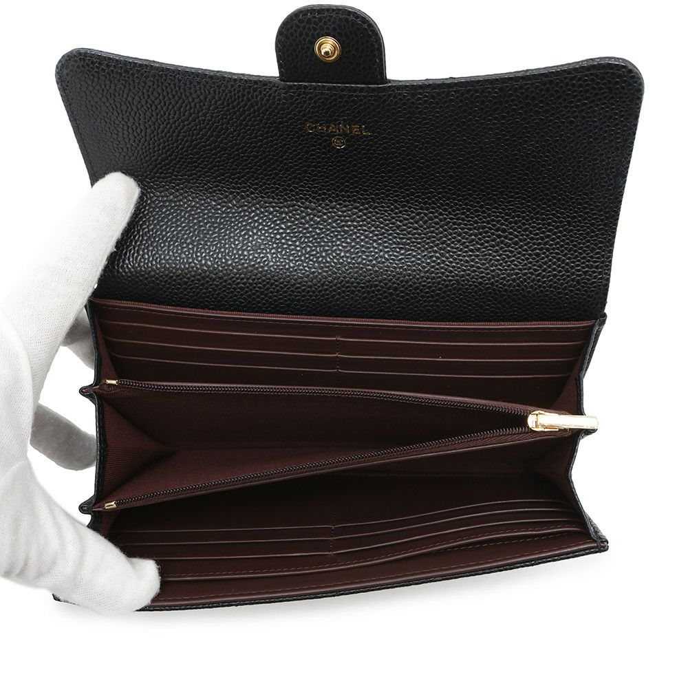 シャネル 長財布 クラシック ロング フラップ ウォレット マトラッセ ココマーク キャビアスキン AP0241 CHANEL 黒