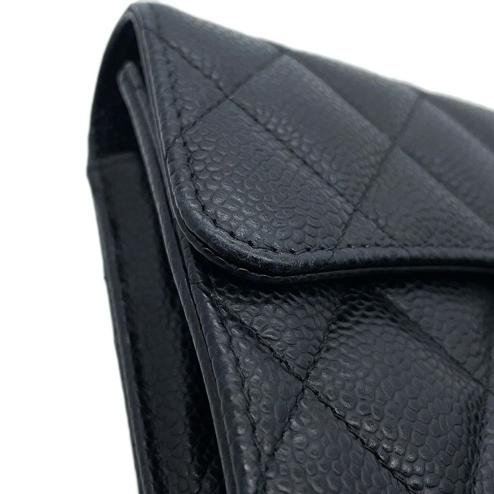 シャネル 長財布 クラシック ロング フラップ ウォレット マトラッセ ココマーク キャビアスキン AP0241 CHANEL 黒