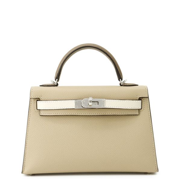 エルメス ミニケリー2 外縫い トリコロール トレンチ/クレ/エトゥープ/シルバー金具 エプソン K刻印 2wayショルダー