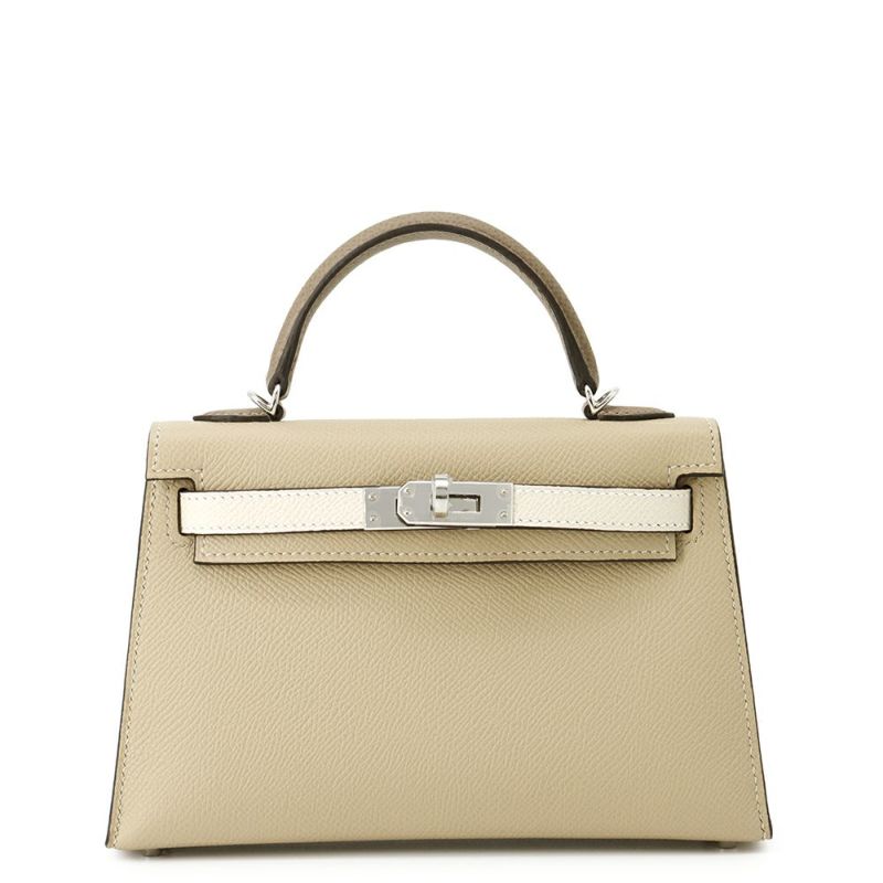 エルメス ミニケリー2 外縫い トリコロール トレンチ/クレ/エトゥープ/シルバー金具 エプソン K刻印 2wayショルダー