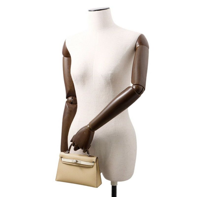 エルメス ミニケリー2 外縫い トリコロール トレンチ/クレ/エトゥープ/シルバー金具 エプソン K刻印 2wayショルダー