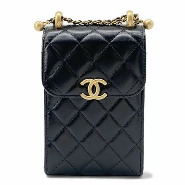 シャネル チェーンショルダーバッグ マトラッセ ココマーク AP2291 CHANEL フォンケース 黒