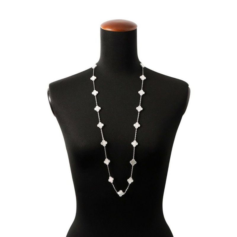 ヴァンクリ ネックレス ヴィンテージ アルハンブラ ロングネックレス 20モチーフ マザーオブパール K18WG VCARF48800