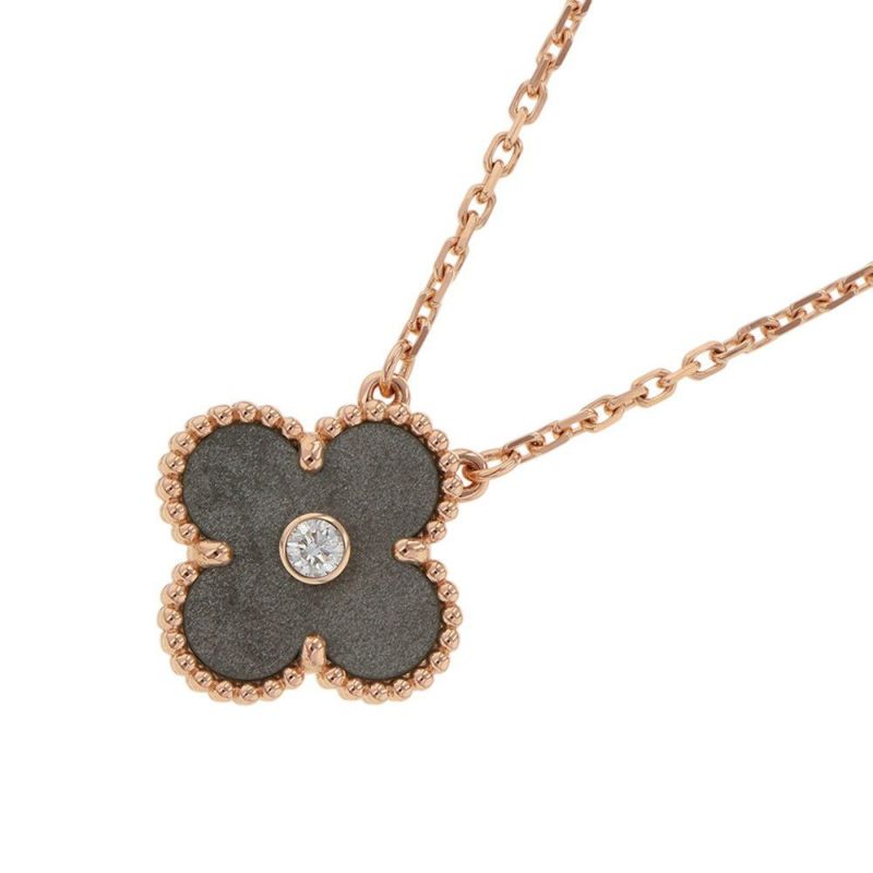 ヴァンクリ ネックレス ヴィンテージアルハンブラ シルバーオブシディアン ダイヤ1P 約0.04ct K18PG VCARP9T00