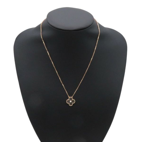 ヴァンクリ ネックレス ヴィンテージアルハンブラ シルバーオブシディアン ダイヤ1P 約0.04ct K18PG VCARP9T00