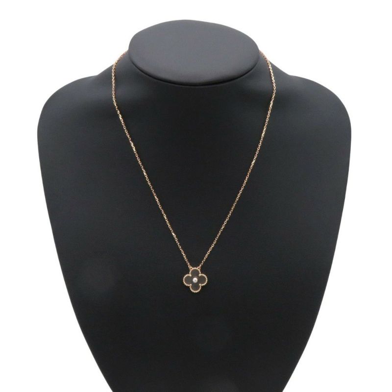 ヴァンクリ ネックレス ヴィンテージアルハンブラ シルバーオブシディアン ダイヤ1P 約0.04ct K18PG VCARP9T00