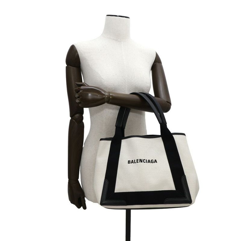 バレンシアガ トートバッグ ネイビーカバス S ポーチ付 339933 BALENCIAGA スモール バッグ カバ 白 黒