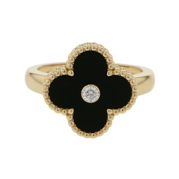 ヴァンクリーフ＆アーペル リング ヴィンテージアルハンブラ ダイヤ 0.06ct オニキス K18YG リングサイズ53 VCARA41000