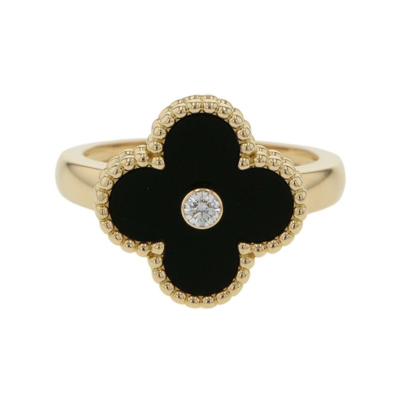 ヴァンクリーフ＆アーペル リング ヴィンテージアルハンブラ ダイヤ 0.06ct オニキス K18YG リングサイズ53 VCARA41000